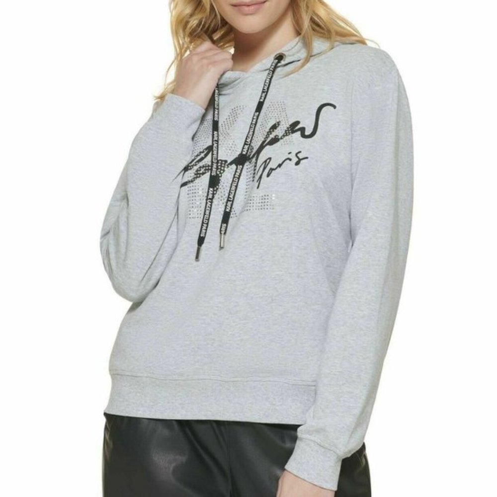 KARL LAGERFELD PARIS Embellished Hooded Logo Top